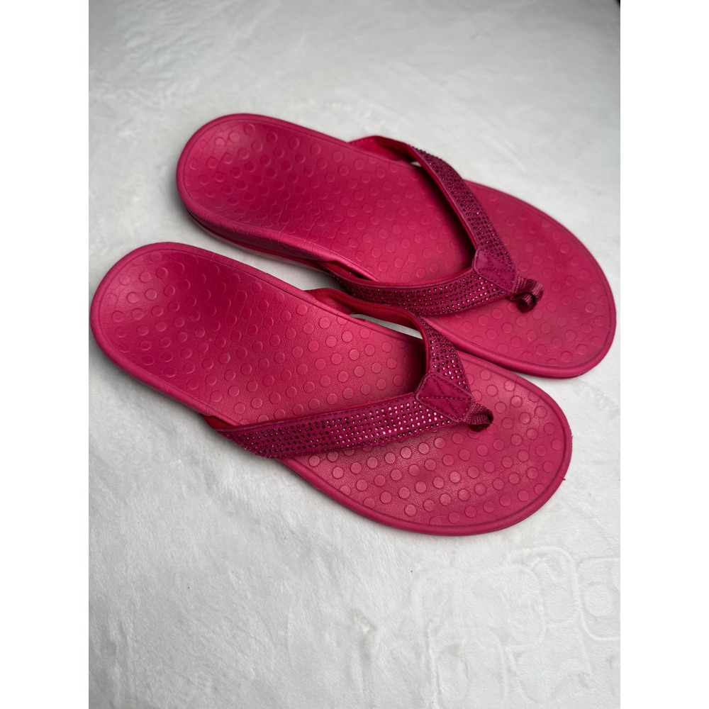 Vionic Pink Rhinestone Orthotic Flip Flop Sandals Womens 10